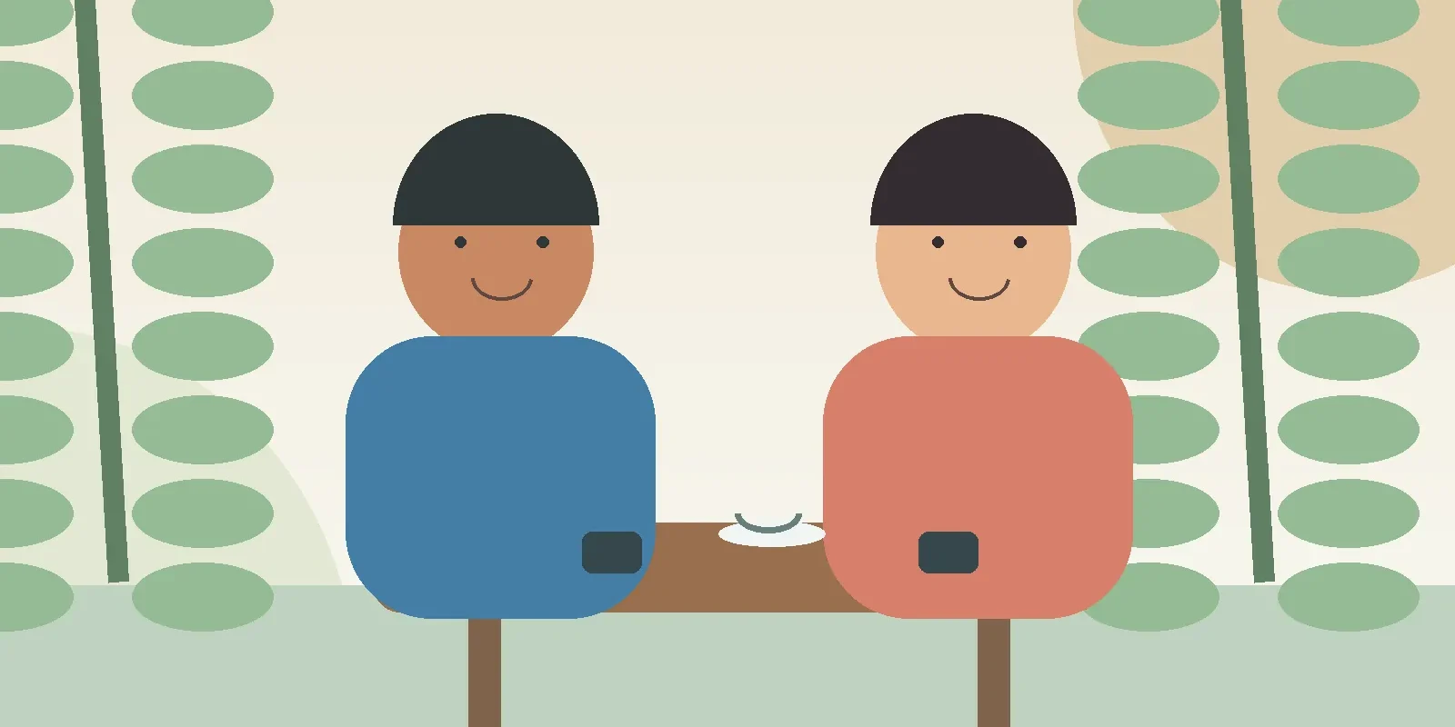 Dating Etiquette in Thailand: How to Ask for a Phone Number Respectfully (illustration) Friendly illustration of two adults talking at an outdoor cafe in Thailand with phones on the table