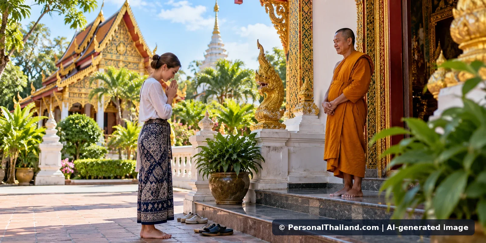 Concept illustration for Thai Etiquette for Visitors: Respectful Customs and Common Mistakes; AI-generated image