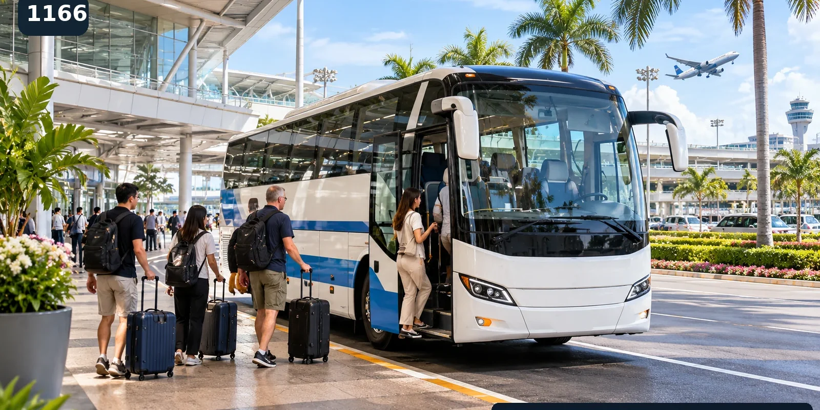 AI-generated editorial scene of passengers boarding an airport coach in Thailand