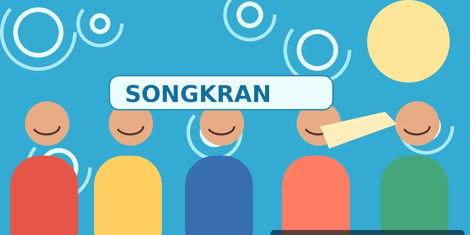 Colorful illustrated Songkran water festival with people playing safely