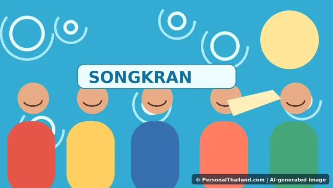 Colorful illustrated Songkran water festival with people playing safely