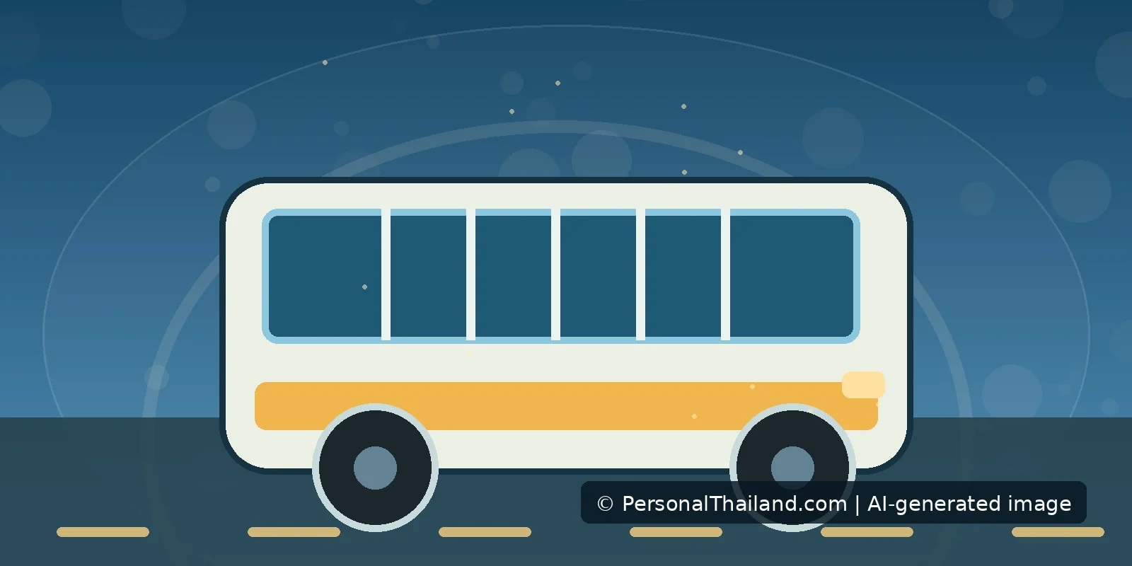 Bus from Bangkok to Pattaya: Routes and Practical Tips (illustration) AI-created illustration of a generic white and yellow bus on a road, not a documentary image of a named operator or vehicle