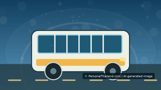 Bus from Bangkok to Pattaya: Routes and Practical Tips (illustration) AI-created illustration of a generic white and yellow bus on a road, not a documentary image of a named operator or vehicle