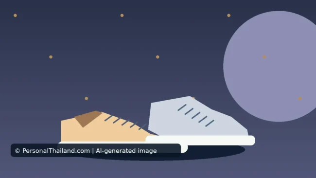 AI-created illustration of a pair of casual sneakers, one beige and one grey, on a dark purple background