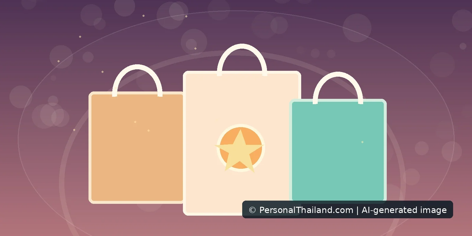 Shopping in Thailand: Returns, Receipts and Consumer Tips (illustration) AI-created colourful illustration of three shopping bags, not a specific real Thai store