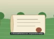 AI-created illustration of a rolled document with a seal in front of green fields and trees