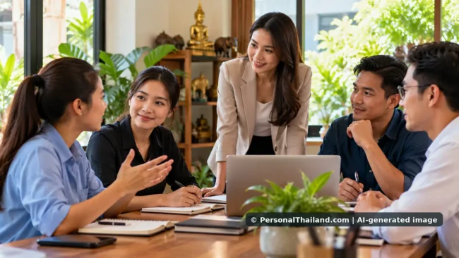 Managing Staff in Thailand: Respect, Feedback and Workplace Culture (illustration) Illustrative concept for Managing Staff in Thailand: Respect, Feedback and Workplace Culture; AI-generated image