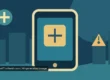 AI-created illustration of a smartphone showing a medical cross, with a first-aid symbol, a warning sign and stylised buildings, without any real agency insignia