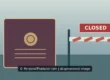AI-created illustration of a passport next to a lowered border barrier with a sign reading CLOSED