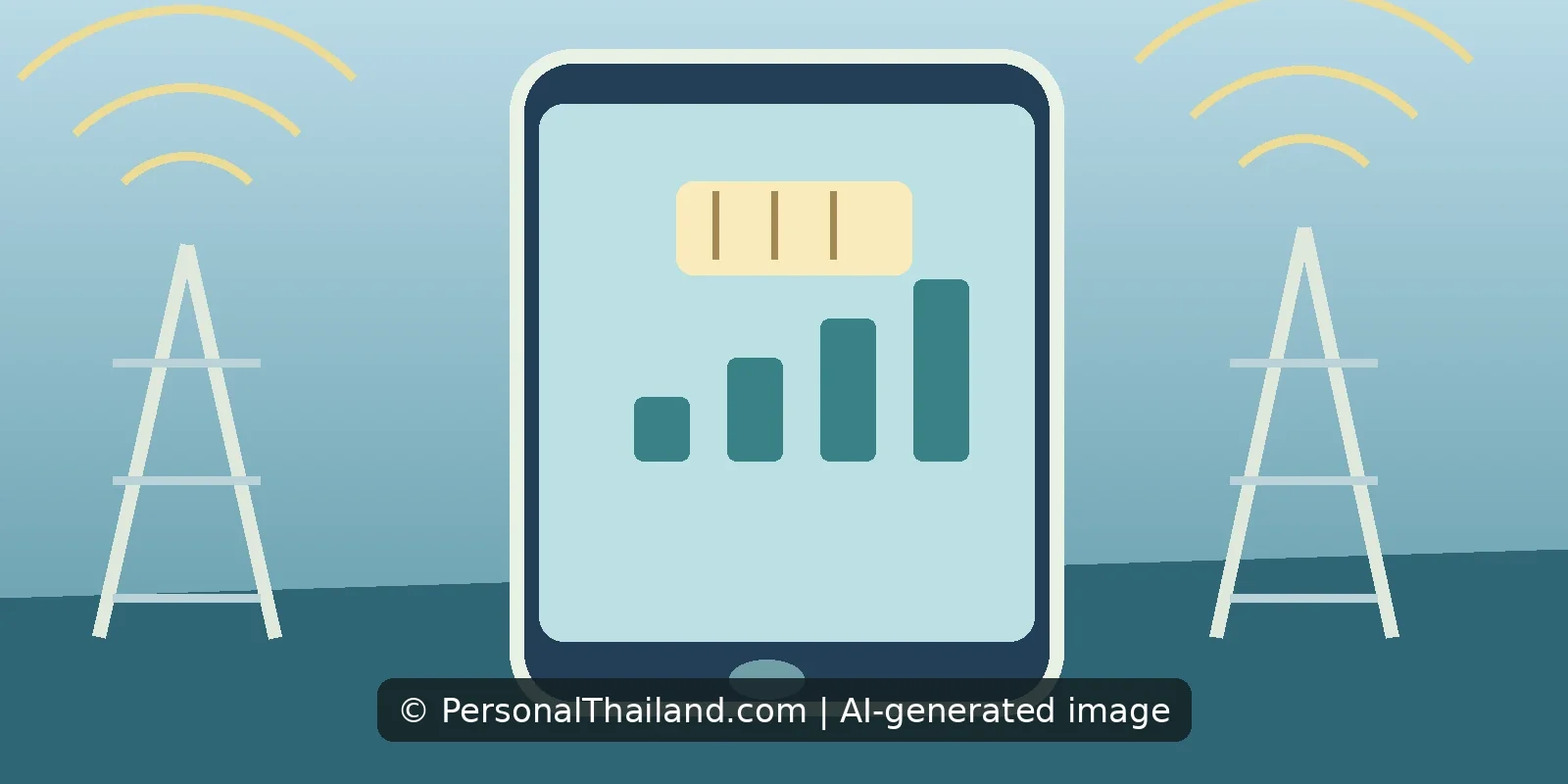 Editorial concept illustration for Mobile Internet in Thailand: From 3G to 5G and Choosing a Network; AI-generated image