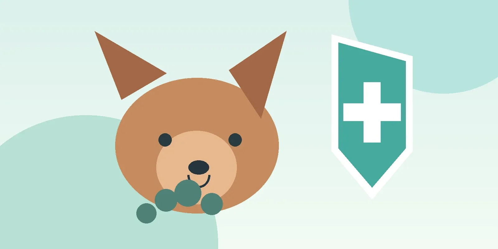 Illustration of a dog, first-aid shield and clinic cross for rabies awareness in Thailand
