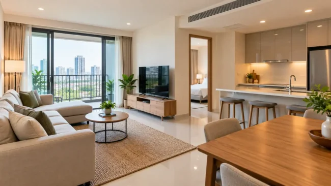 How to Protect Your Rental Deposit in Thailand (illustration) AI-generated illustration of a modern furnished condominium living room in Thailand