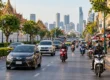 AI-generated illustration of city traffic in Thailand with cars and motorbikes