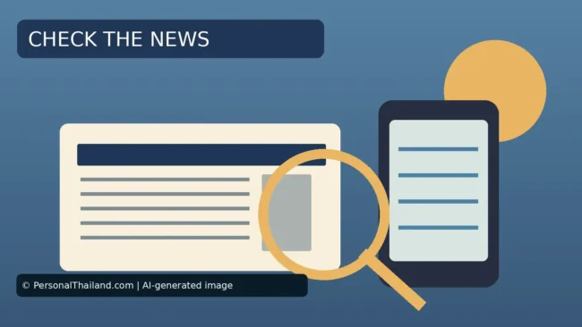 AI-created illustration of a newspaper and a smartphone examined with a magnifying glass, under the heading 'Check the News'