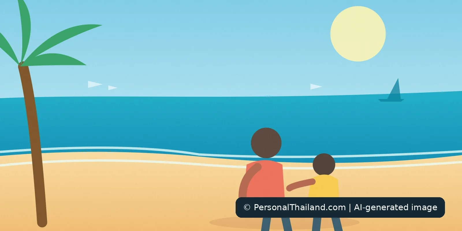 Original AI-created illustration of a relaxed family beach setting inspired by the Pattaya coast; not a photograph of a specific place
