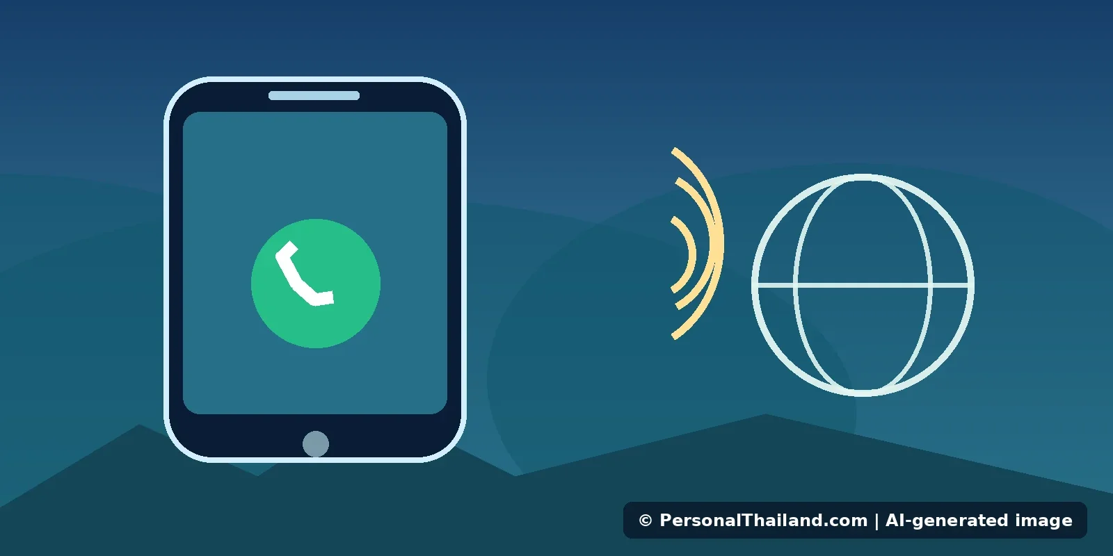 Concept illustration for Calling Abroad from Thailand: Mobile Prefixes, Internet Calls and Costs; AI-generated image