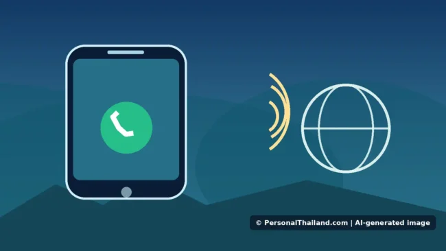 Concept illustration for Calling Abroad from Thailand: Mobile Prefixes, Internet Calls and Costs; AI-generated image