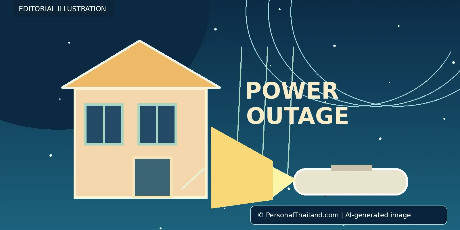 Power Outages in Thailand: What to Do Before, During and After (illustration) Concept illustration for Power Outages in Thailand: What to Do Before, During and After; AI-generated image