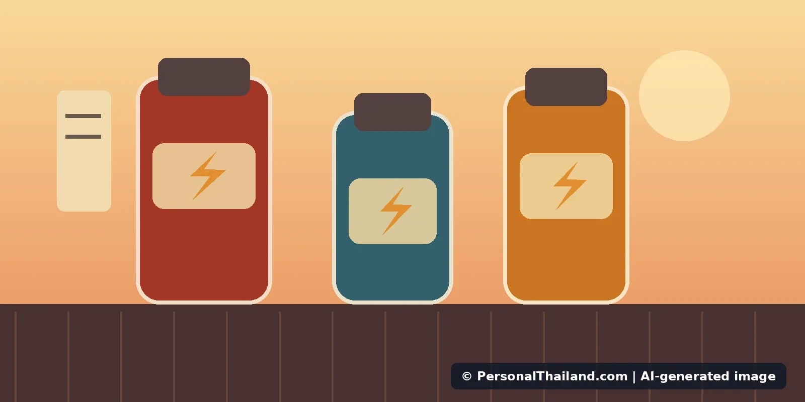 Concept illustration for Energy Drinks in Thailand: Caffeine, Sugar and Smarter Choices; AI-generated image