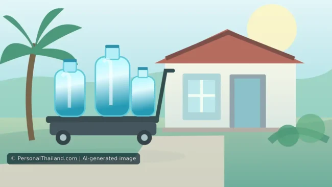 AI-generated vector illustration of clean refillable water containers delivered to a modern Thai home, not a named water company