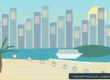 Illustrated Pattaya coastline showing beachfront buildings, golden sand, island ferry and nine coastal location markers; AI-assisted editorial illustration