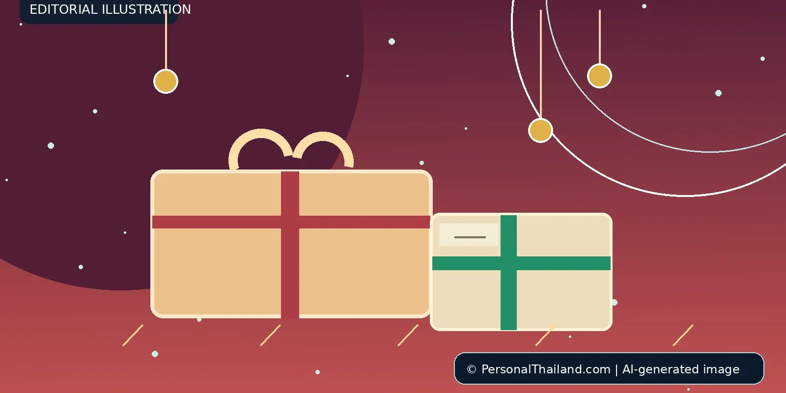 Concept illustration for Sending Christmas Gifts from Thailand: International Shipping Guide; AI-generated image