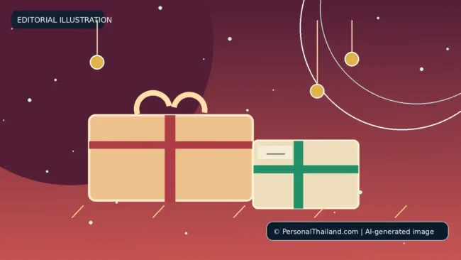 Sending Christmas Gifts from Thailand: International Shipping Guide (illustration) Concept illustration for Sending Christmas Gifts from Thailand: International Shipping Guide; AI-generated image