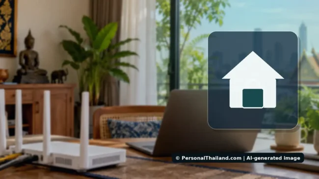 Conceptual Thai residence with security symbol illustrating household break-in prevention