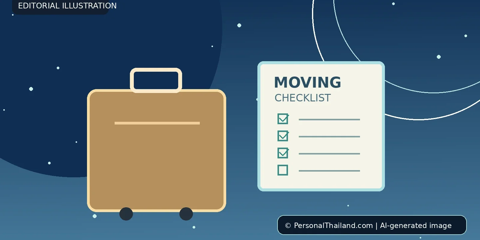 Concept illustration for Moving Home from Thailand: Financial Planning Checklist; AI-generated image