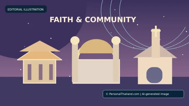 Concept illustration for Religion in Thailand: Churches, Mosques and Other Faith Communities; AI-generated image