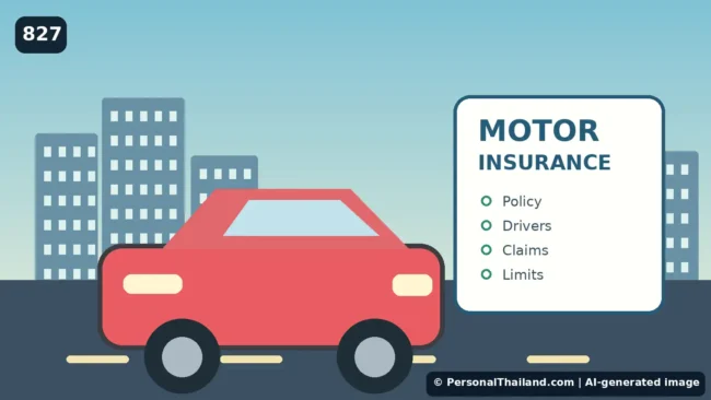 AI-generated illustration of a car, insurance shield and paperwork on a Thai street