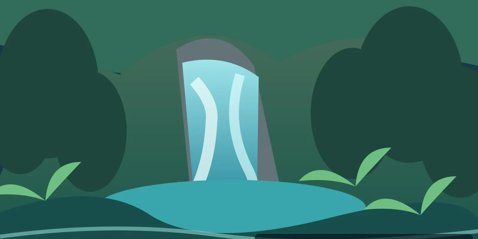 Nakhon Nayok Travel Guide: Waterfalls, Green Escapes and Easy Day Trips (illustration) Original illustrated rainforest waterfall in Nakhon Nayok with rocky cascades, ferns and a forest path, AI-generated image