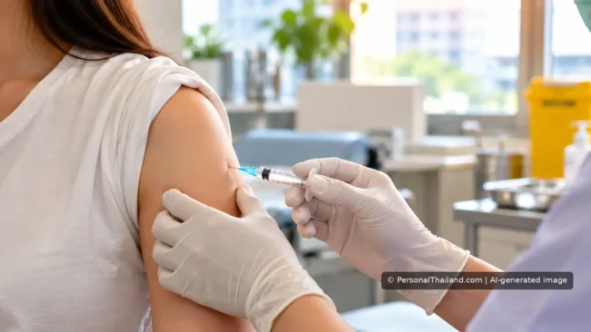 Healthcare worker administering a routine upper-arm vaccination in a clinic.