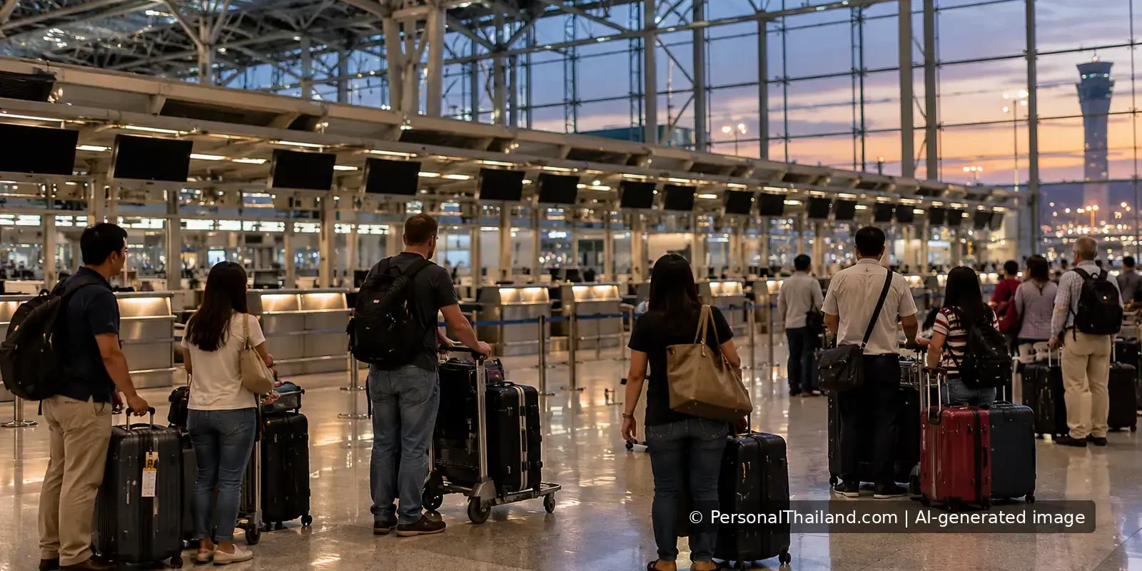 Bangkok Airport Closure in 2008: What Stranded Travellers Faced Passengers with luggage waiting near airport check-in counters in Bangkok.