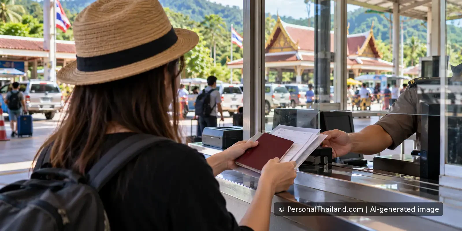 Thailand Visa Runs: What Changed from 2008 to the 2026 Rules Traveller presenting passport and papers at a Thai border checkpoint.