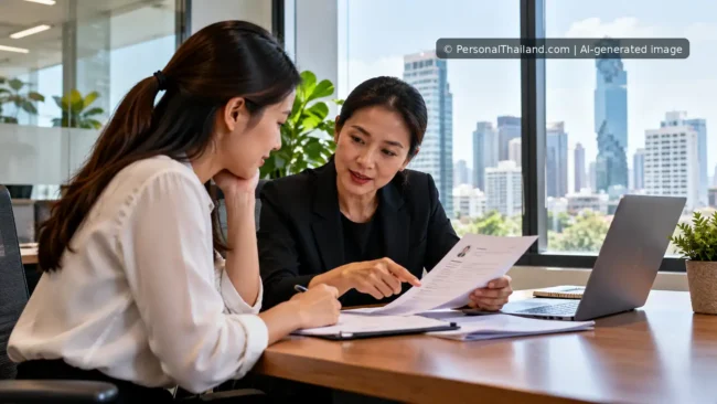 AI-generated career mentoring and resume review in a modern Bangkok office